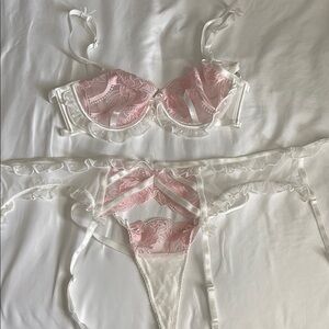 Elegant Pink and White Lace Lingerie Set